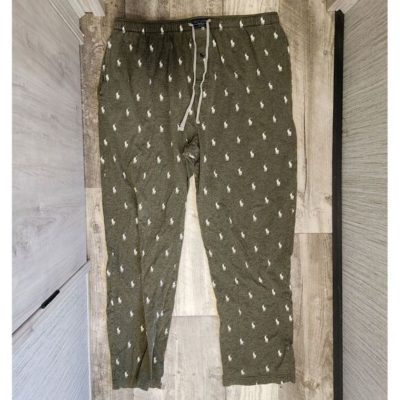 Polo Ralph Lauren Men's Green All Over Pony Knit Sleep Pajama Pants‎ Pants Sz S - Picture 1 of 4